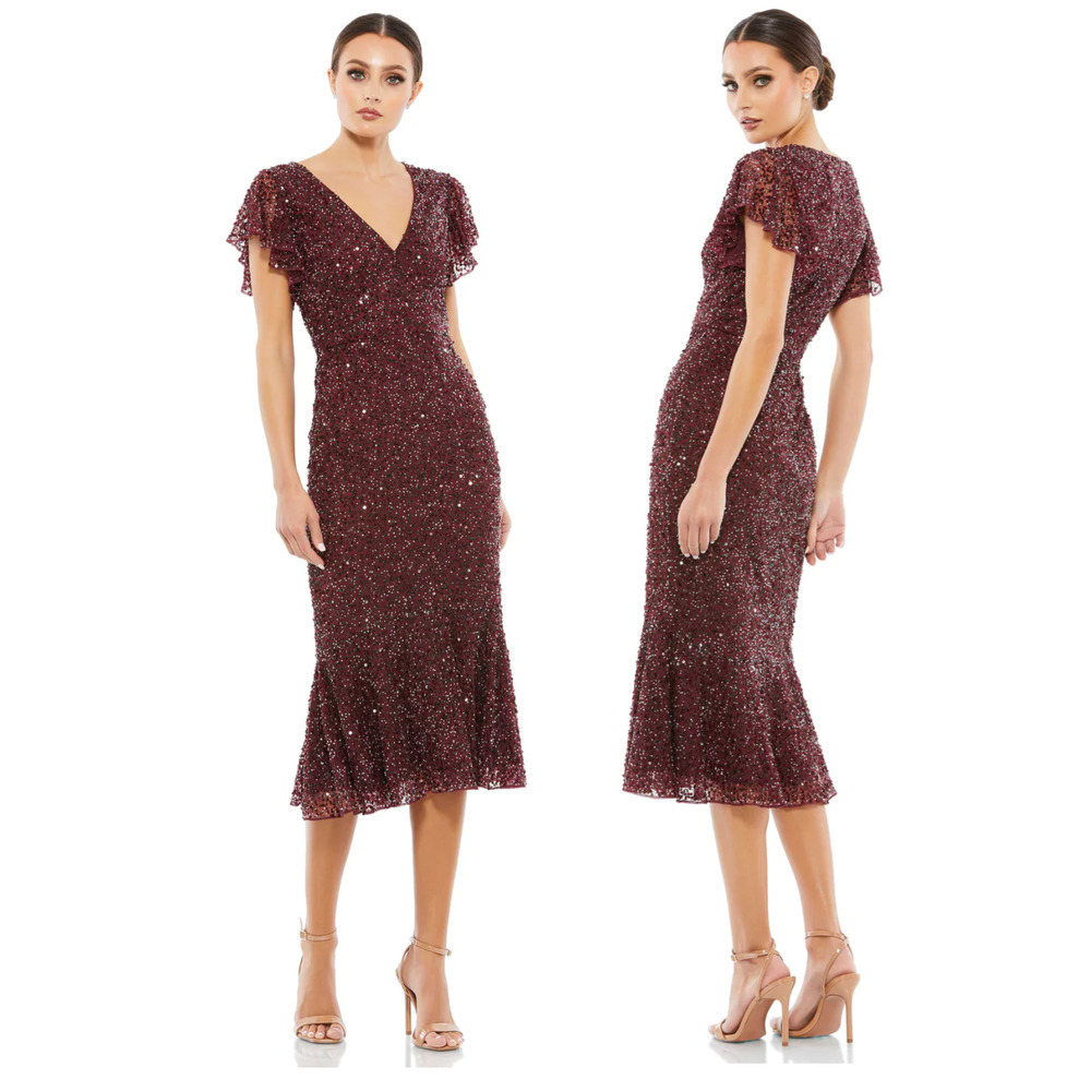 Elegant Burgundy Sequin Dress